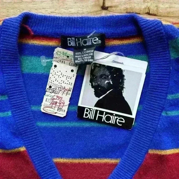 NWT VTG Bill Haire Ltd. Cashmere Striped V‎ Neck Sweater Women's Sizes S & M - Picture 8 of 8